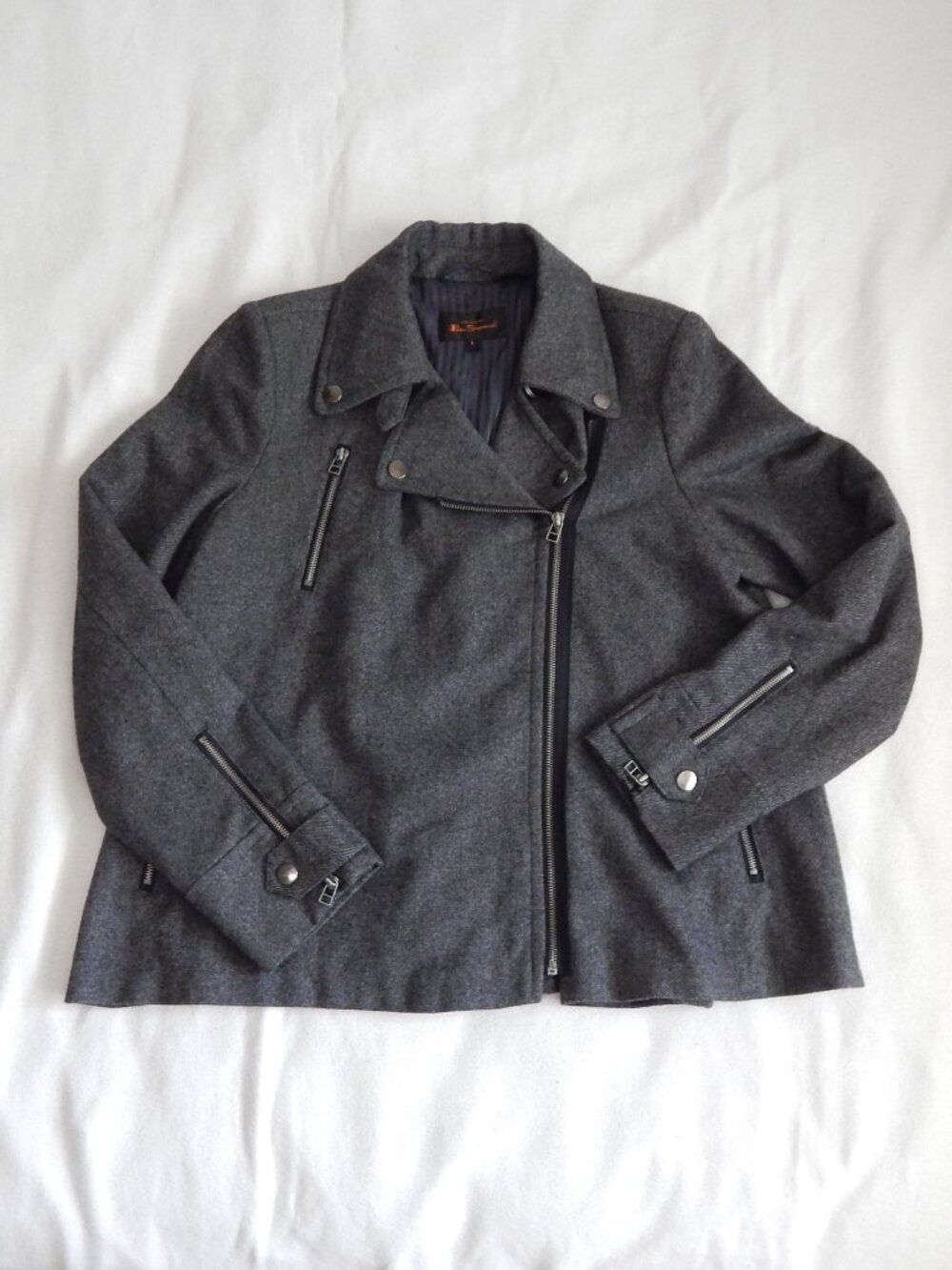 Ben Sherman Moto Jacket - Women Large Wool-Blend Dark Gray
